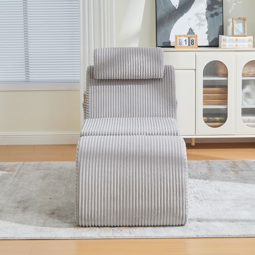 Fauteuil 160x66x90 Cm, Design Unique Ergonomique Avec Poche Latérale, Velours Côtelé, Gris Clair