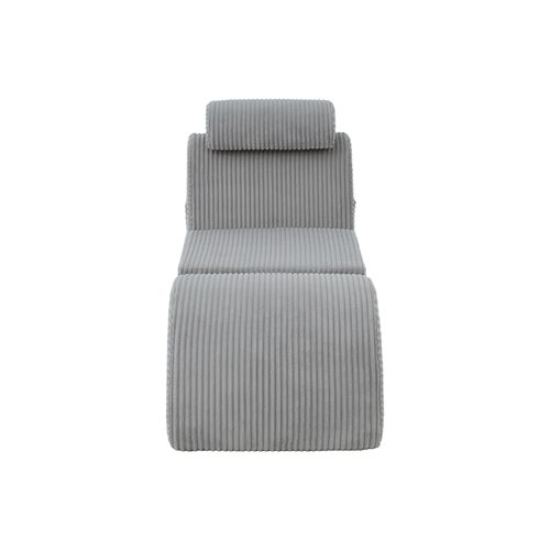 Fauteuil 160x66x90 Cm, Design Unique Ergonomique Avec Poche Latérale, Velours Côtelé, Gris Clair