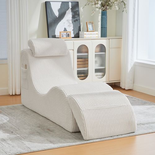 Fauteuil 160x66x90 Cm, Design Unique Ergonomique, Coussin Amovible, Velours Côtelé, Couleur Beige