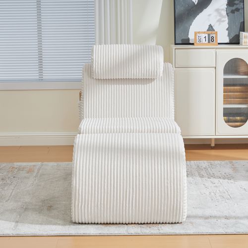 Fauteuil 160x66x90 Cm, Design Unique Ergonomique, Coussin Amovible, Velours Côtelé, Couleur Beige