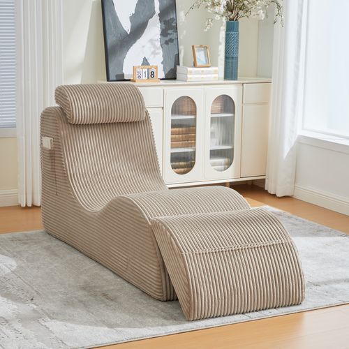 Fauteuil 160x66x90 Cm, Ergonomique Avec Poche Latérale Et Coussin Amovible, Velours Côtelé, Kaki