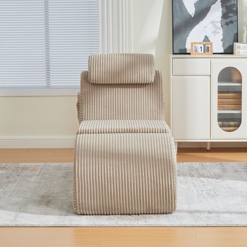 Fauteuil 160x66x90 Cm, Ergonomique Avec Poche Latérale Et Coussin Amovible, Velours Côtelé, Kaki
