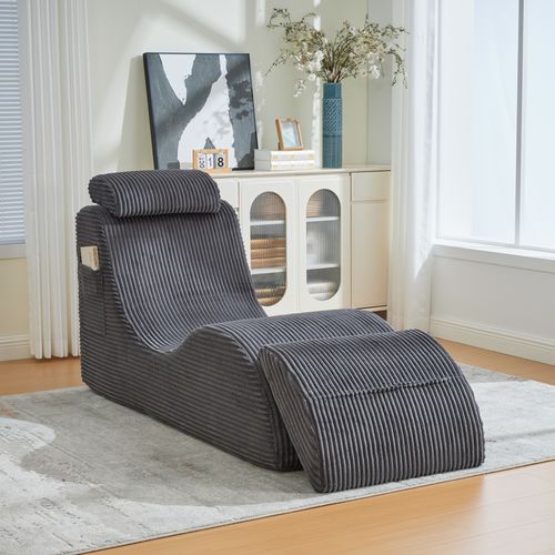 Fauteuil 160x66x90 Cm, Ergonomique Avec Coussin Amovible, Poche Latérale, Velours Côtelé, Gris Foncé