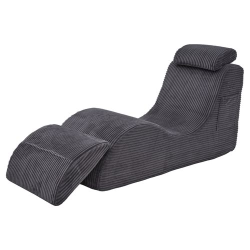 Fauteuil 160x66x90 Cm, Ergonomique Avec Coussin Amovible, Poche Latérale, Velours Côtelé, Gris Foncé
