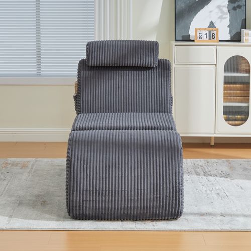 Fauteuil 160x66x90 Cm, Ergonomique Avec Coussin Amovible, Poche Latérale, Velours Côtelé, Gris Foncé
