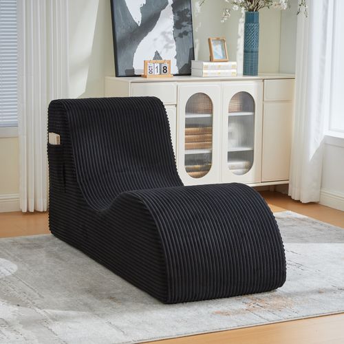 Fauteuil 160x66x90 Cm, Ergonomique Avec Coussin Amovible, Revêtement En Velours Côtelé, Noir