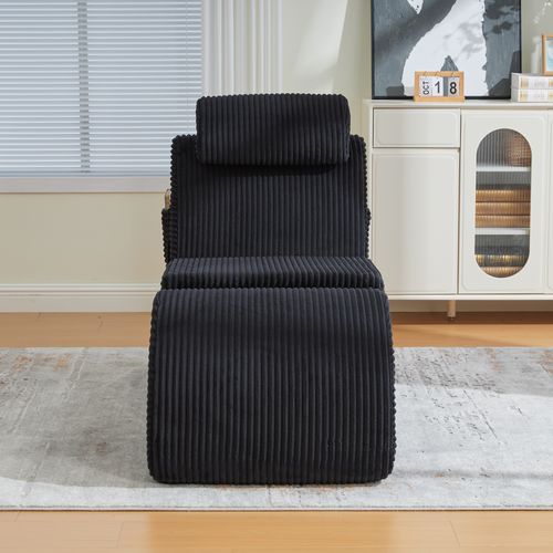 Fauteuil 160x66x90 Cm, Ergonomique Avec Coussin Amovible, Revêtement En Velours Côtelé, Noir