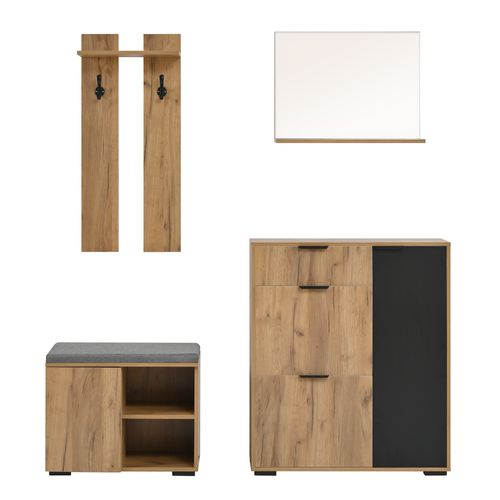 Meuble D'entrée 140x35x139 Cm, Banc Chaussures Avec Miroir, Panneau De Particules, Couleur Bois+noir