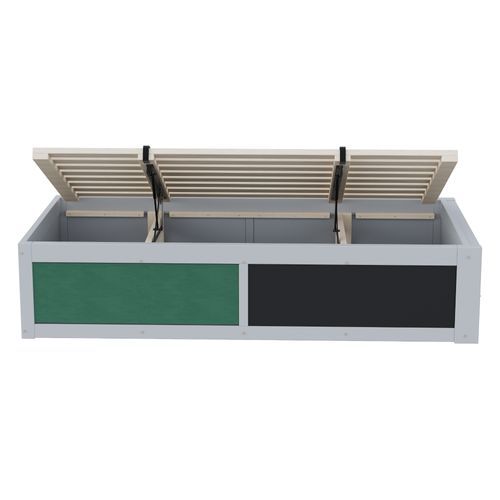 Lit Coffre 90x200 Cm, Rangements Cachés, Étagère Latérale Modulable, Bois, Mdf, Gris