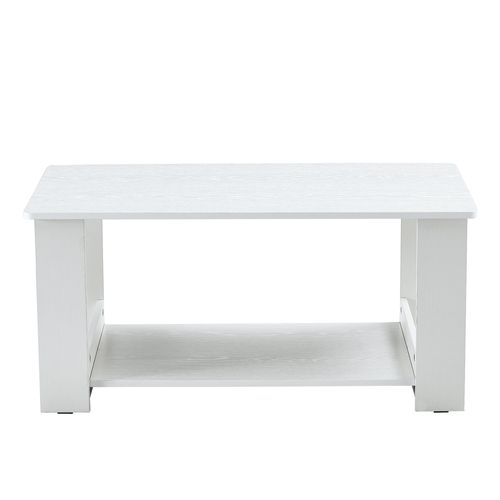 Table Basse Rectangulaire 90x50x42 Cm, 2 Niveaux De Rangement Ouvert, Mdf, Blanche