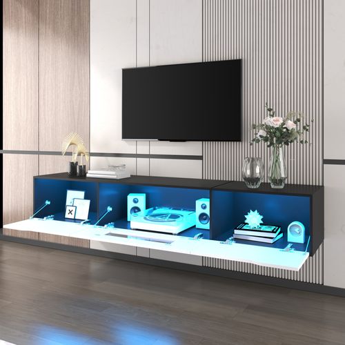 Meuble TV 180x35x30 Cm, LED Multicolore, USB, Design Moderne, Mdf, Panneau De Particules, Noir+blanc