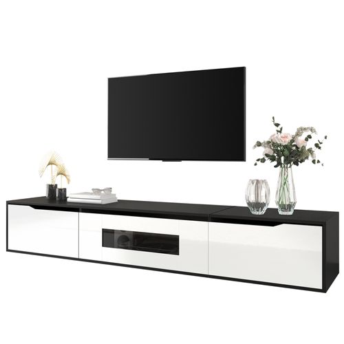 Meuble TV 180x35x30 Cm, LED Multicolore, USB, Design Moderne, Mdf, Panneau De Particules, Noir+blanc