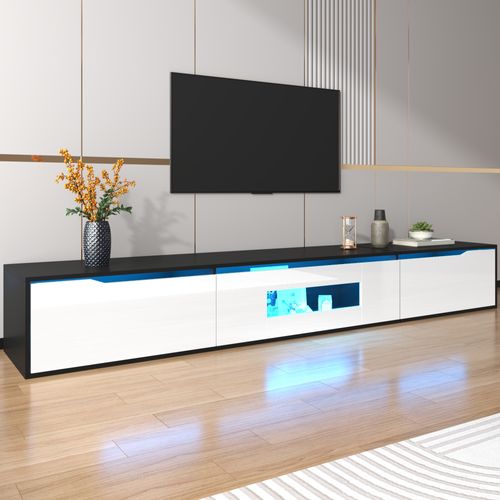 Meuble TV 180x35x30 Cm, LED Multicolore, USB, Design Moderne, Mdf, Panneau De Particules, Noir+blanc