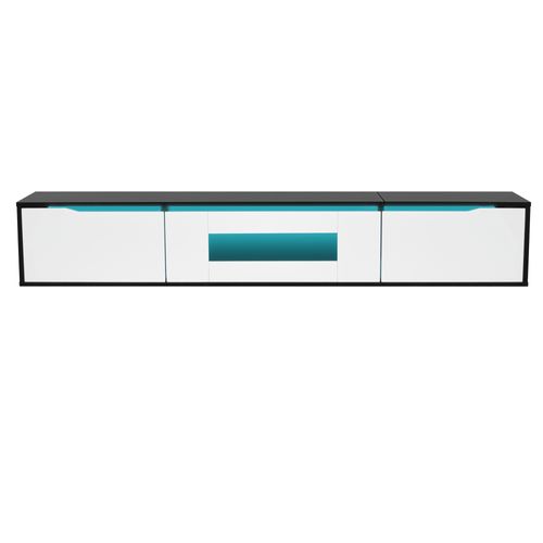 Meuble TV 180x35x30 Cm, LED Multicolore, USB, Design Moderne, Mdf, Panneau De Particules, Noir+blanc