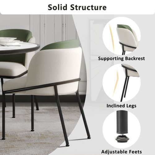 Lot De 4 Chaises Repas 55x55x85 Cm, Pieds Réglables Antidérapants, Bois Et Métal, Beige Et Vert