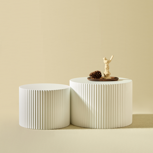 Lot De 2 Tables Basses Rondes 60x60x40+48x48x35 Cm, Design Gigogne, Mdf, Blanc Mat