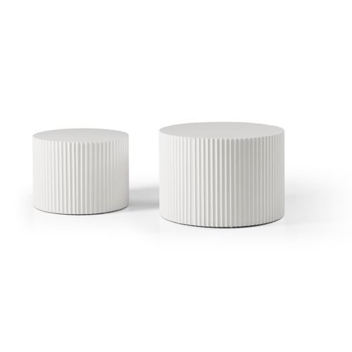 Lot De 2 Tables Basses Rondes 60x60x40+48x48x35 Cm, Design Gigogne, Mdf, Blanc Mat