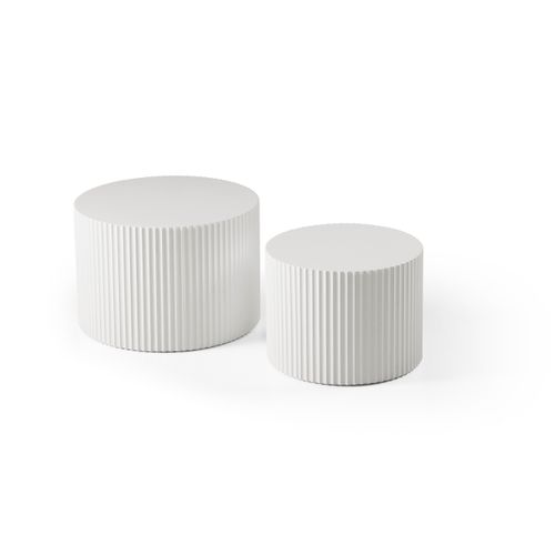Lot De 2 Tables Basses Rondes 60x60x40+48x48x35 Cm, Design Gigogne, Mdf, Blanc Mat