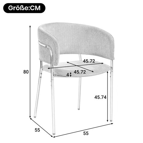 Lot De 2 Chaises 55x55x80cm, Dossier Ergonomique, Métal, Bois, Velours Côtelé, Beige+doré
