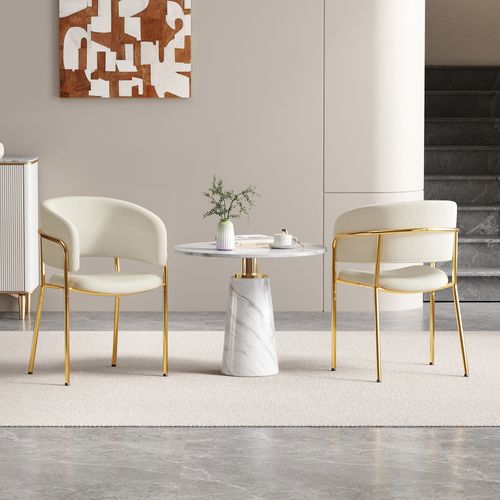 Lot De 2 Chaises 55x55x80cm, Dossier Ergonomique, Métal, Bois, Velours Côtelé, Beige+doré