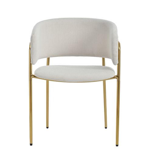Lot De 2 Chaises 55x55x80cm, Dossier Ergonomique, Métal, Bois, Velours Côtelé, Beige+doré