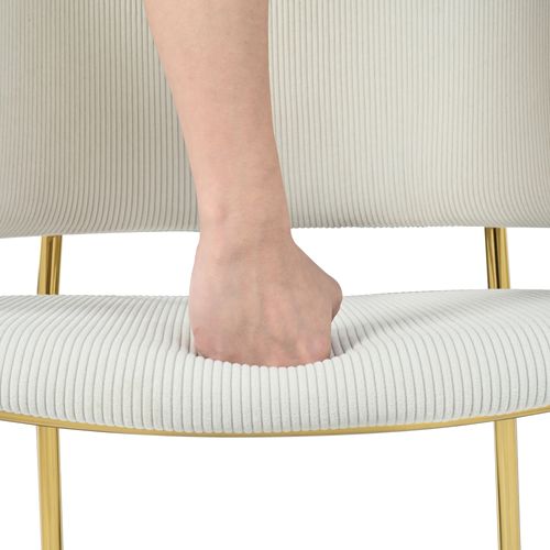 Lot De 2 Chaises 55x55x80cm, Dossier Ergonomique, Métal, Bois, Velours Côtelé, Beige+doré