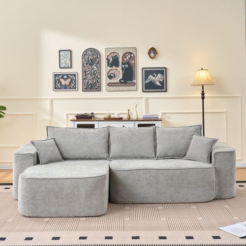 Canapé D'angle 262x144x65 Cm, Méridienne Modulable, Tissu Chenille, Couleur Gris