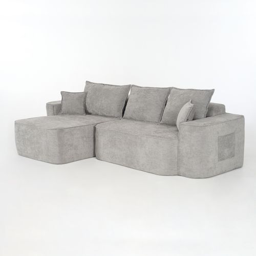 Canapé D'angle 262x144x65 Cm, Méridienne Modulable, Tissu Chenille, Couleur Gris