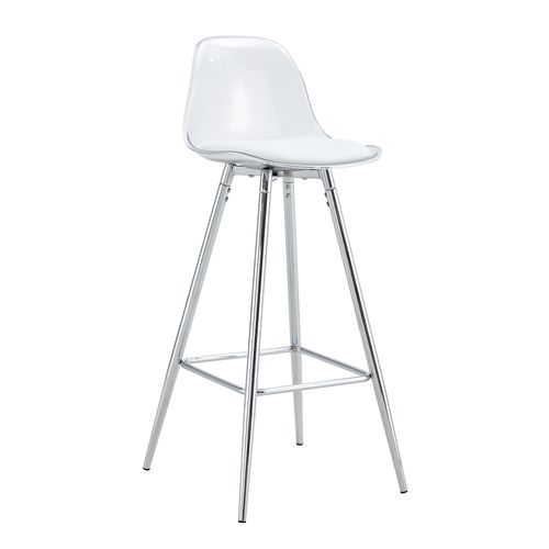 Lot De 2 Tabourets De Bar 38x33x96.5 Cm, Dossier Transparent, Métal, Plastique, Argent, Transparent
