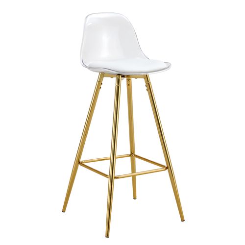 Lot De 2 Tabourets De Bar 38x33x96.5 Cm, Métal Doré, Dossier Et Assise Plastique Transparente