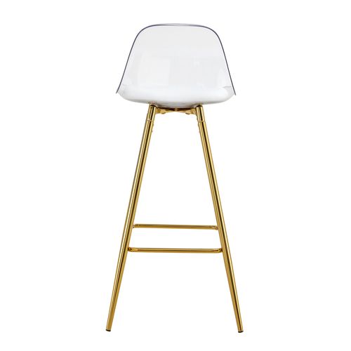 Lot De 2 Tabourets De Bar 38x33x96.5 Cm, Métal Doré, Dossier Et Assise Plastique Transparente