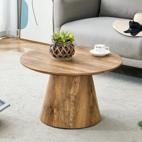 Table Basse Ronde 60 Cm, Hauteur 35 Cm, Décor Bois Haute Résolution, Mdf, Couleur Bois