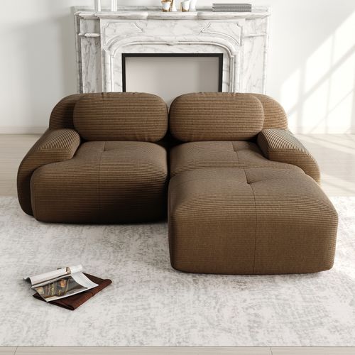 Canapé Modulable 208x178x70 Cm, 3 Places, Sans Montage, Accoudoirs Courbés, Velours Côtelé, Brun