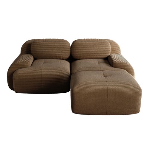 Canapé Modulable 208x178x70 Cm, 3 Places, Sans Montage, Accoudoirs Courbés, Velours Côtelé, Brun