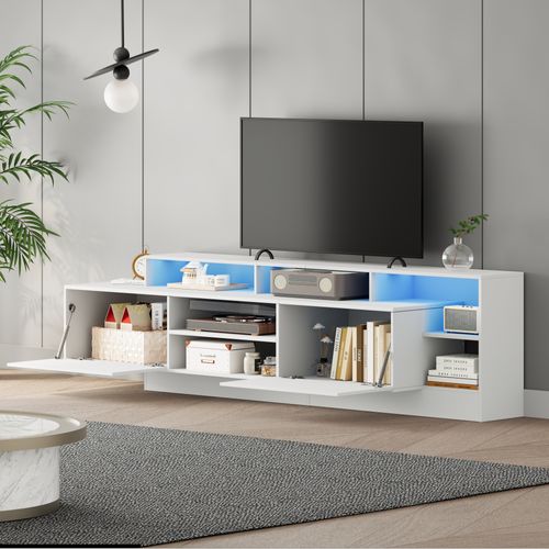 Meuble TV 190x40x48,5 Cm, Pour Écran Jusqu'à 70 Pouces, LED , En Panneau De Particules, Blanc