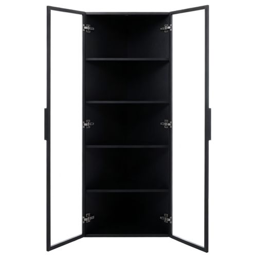 Vitrine D'angle 62x35x160 Cm, LED Intégrée, 2 Portes, Mdf Verre Cadre Aluminium, Noir