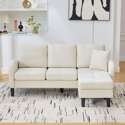 Canapé D'angle Modulable 166x118x77 Cm, Réversible Avec Chaise Longue, Tissu Coton-lin, Beige Clair