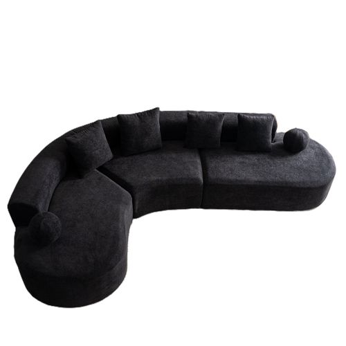 Canapé D'angle 327x215x80 Cm, Grand Modèle Familial, Chenille, Mousse, Couleur Noire