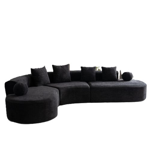 Canapé D'angle 327x215x80 Cm, Grand Modèle Familial, Chenille, Mousse, Couleur Noire