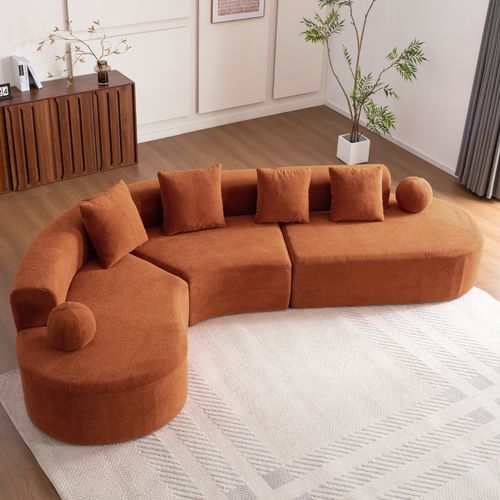 Canapé D'angle Compressé 327x215x80 Cm, Chenille, Orange