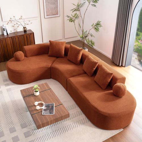 Canapé D'angle Compressé 327x215x80 Cm, Chenille, Orange