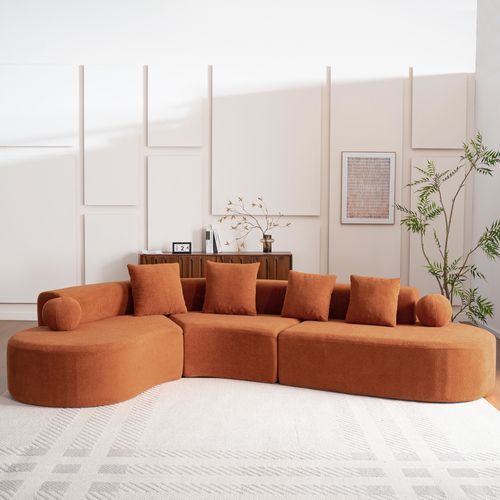 Canapé D'angle Compressé 327x215x80 Cm, Chenille, Orange