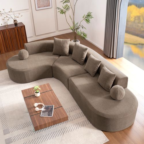 Canapé D'angle 327x215x80 Cm, Grand Format Pour Plus De 5 Personnes, Chenille, Mousse, Brun