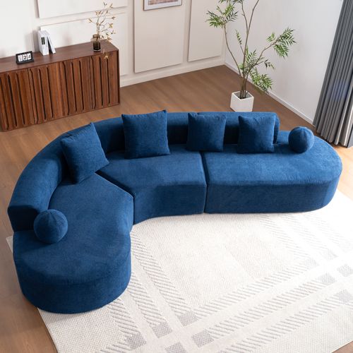 Canapé D'angle 327x215x80 Cm, Grand Canapé Modulable 5 Places, Assise Épaisse 7 Cm, Chenille, Bleu