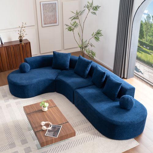 Canapé D'angle 327x215x80 Cm, Grand Canapé Modulable 5 Places, Assise Épaisse 7 Cm, Chenille, Bleu