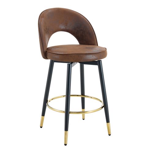 Lot De 2 Tabourets De Bar, Hauteur D'assise 63.5 Cm, Dossier Ajouré, Tissu Et Métal, Brun Et Noir