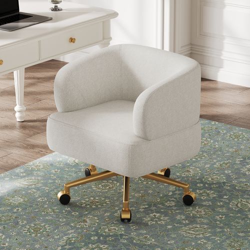 Fauteuil De Bureau 71x60x71cm, Assise 20cm, Rotation à 360 Degrés, 5 Roulettes, Chenille, Beige+doré