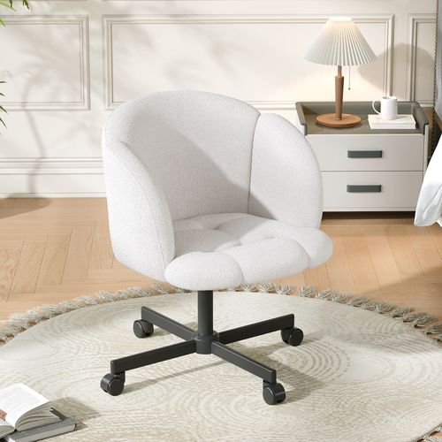 Fauteuil De Bureau 66x64x77/87 Cm, Réglable 44 à 54 Cm, à Roulettes, Métal, Teddy, Beige+noir
