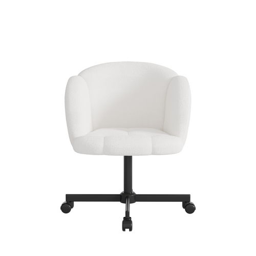 Fauteuil De Bureau 66x64x77/87 Cm, Réglable 44 à 54 Cm, à Roulettes, Métal, Teddy, Beige+noir