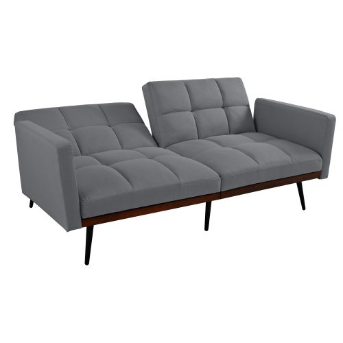 Canapé Convertible 2 Places 146x89 Cm, Dossier Réglable 5 Positions, Tissu Lin, Pieds Métal, Gris